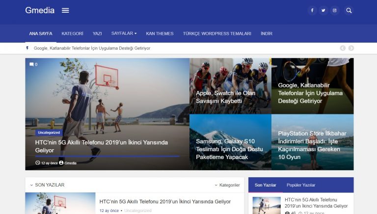 Gmedia – Ücretsiz WordPress Blog Teması