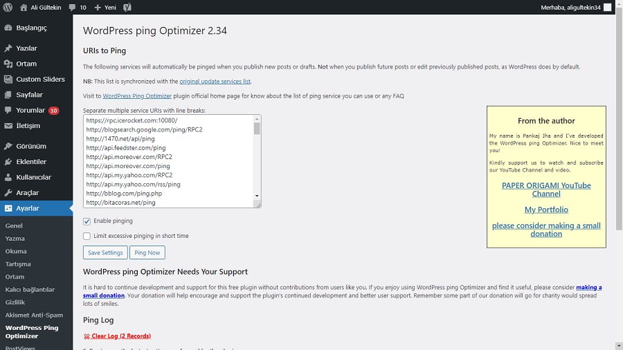 wordpress ping optimizer | WordPress Ping Optimizer Eklentisi